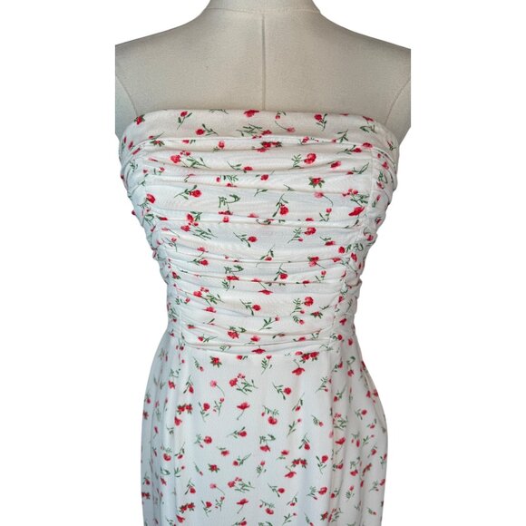 NWT WAYF Size Small Strapless Floral Midi Dress Smocked Back & Ruched Bustline - Picture 4 of 16